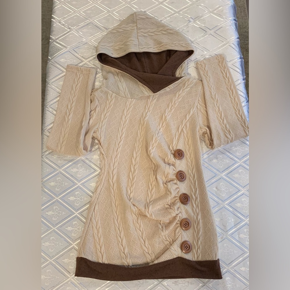 Cozy Cream Cable Knit Sweater with Brown Accents